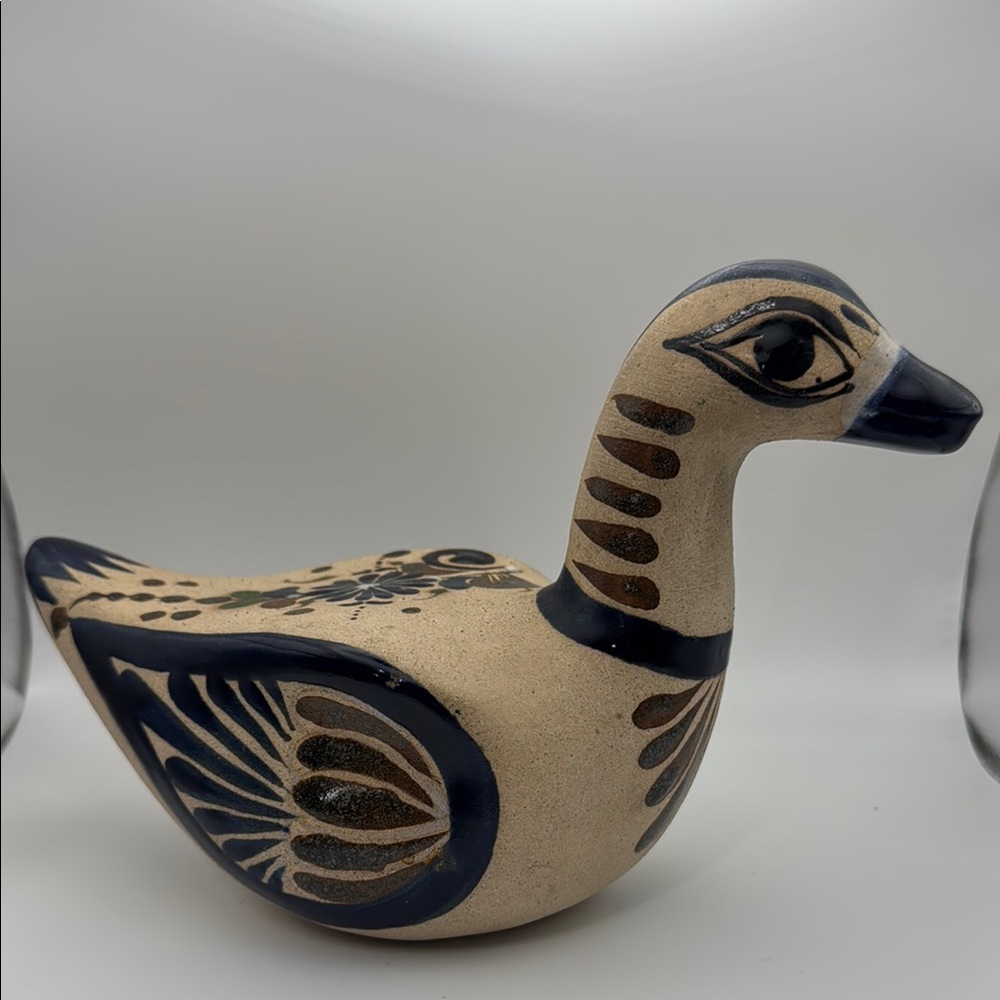 Tonala Pottery Hand Painted Duck Made in Mexico Floral 9” long